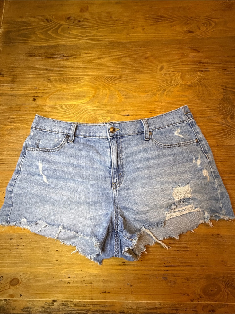 Aerie Light Wash Distressed Denim Cutoff Shorts Size Large